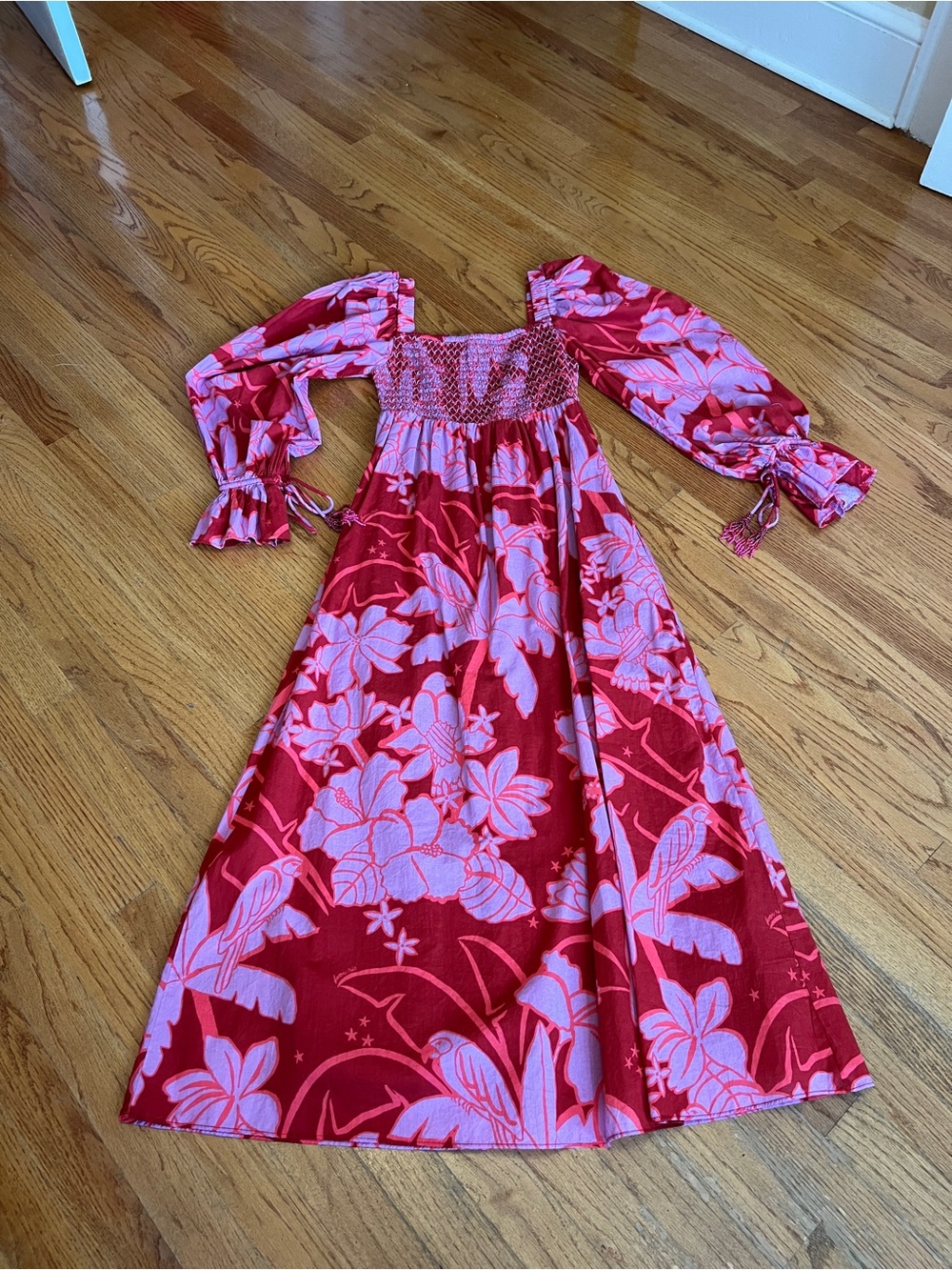 FARM Rio Burgundy and Pink Floral Puff-Sleeve Maxi Dress - Picture 11 of 16